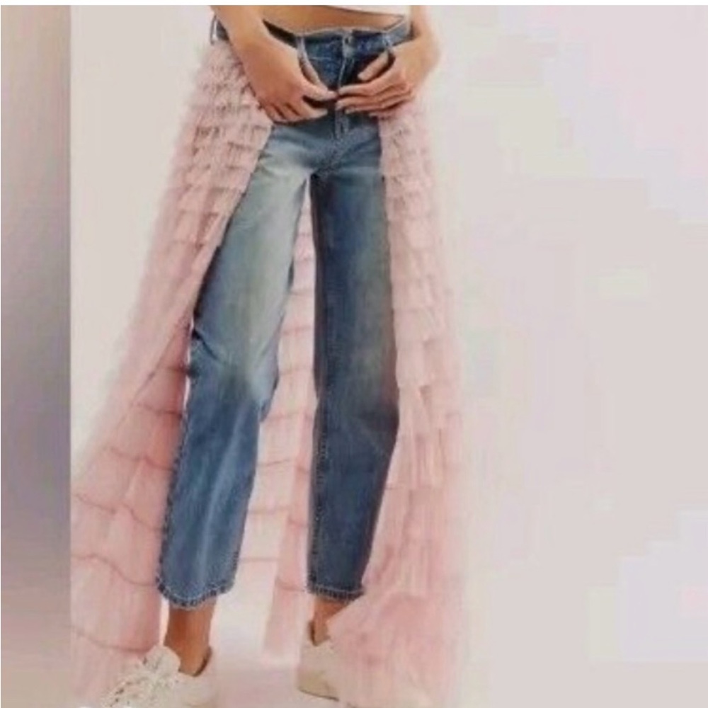 We The Free Blue Denim Jeans Free People Pirouette Tulle Skirt Jeans Size 31